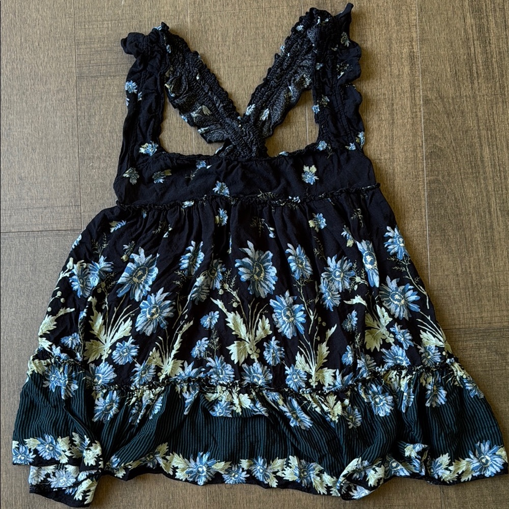 Free People Black and Blue Floral Mini Dress